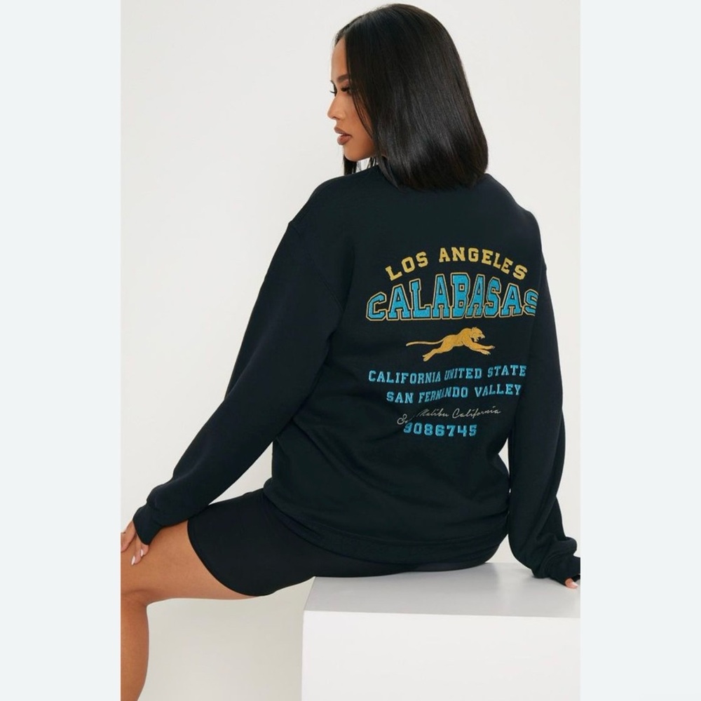 PrettyLittleThing Black Los Angeles Calabasas Sweatshirt